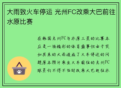 大雨致火车停运 光州FC改乘大巴前往水原比赛